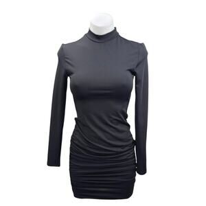 NEW Ivyrevel Black Long Sleeve Mock Neck Ruched Party Mini Bodycon Dress Size XS